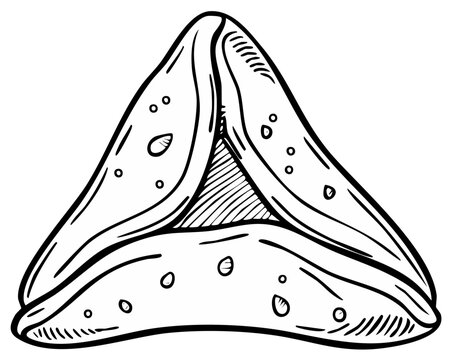 Hand Drawn Hamantaschen Pastry for Purim Holiday Line Art Illustration