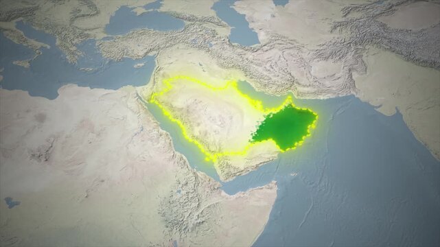 GCC States Highlighted Map Animation on Topographical Map Background