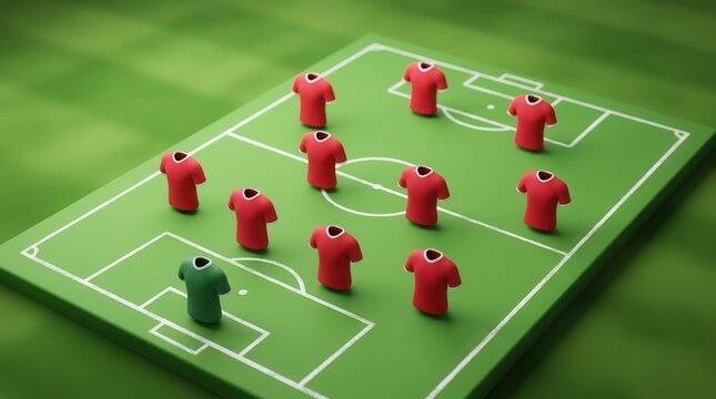 The tactical aspect of soccer displayed through a meticulous jersey formation on a green pitch.