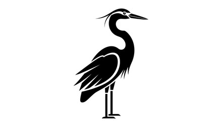 Obraz premium Elegant black silhouette of a heron standing upright, showcasing its long neck and slender legs.