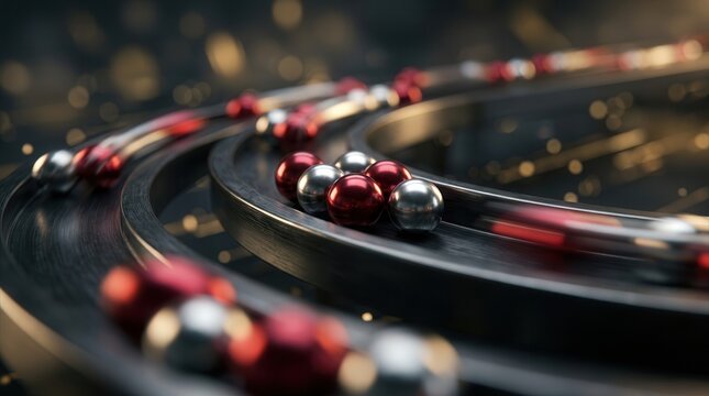 A symbolic representation of touchpoints and user flow using red ball bearings on a metallic track.