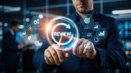 Fototapeta premium Strategic planning and review evaluation for business auditing and assessment.
