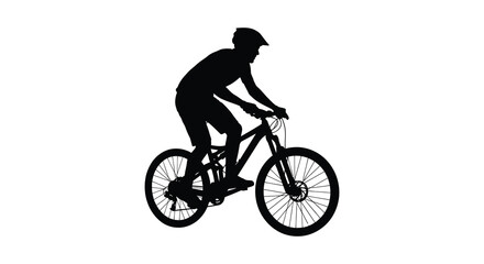 Fototapeta premium Cyclist riding mountain bike black silhouette against white background biker