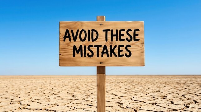 Conceptual image of a wooden signpost to avoid mistakes in business, finance, and life.