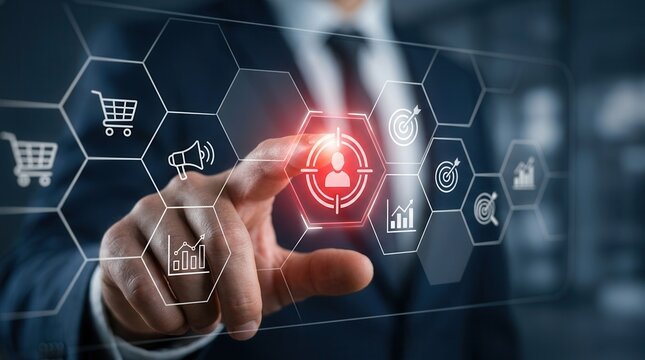Digital marketing interface featuring buyer persona, personalization, and target customer segmentation.
