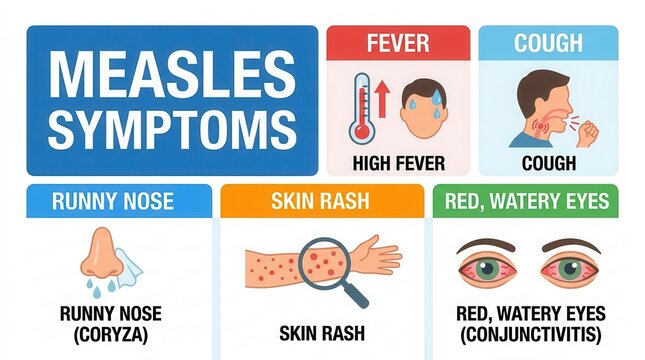 Pediatric healthcare guide to measles symptoms and viral infection signs for infectious disease prevention.