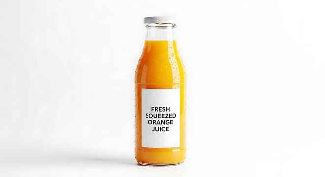 Fresh orange juice in a glass bottle isolated on white background