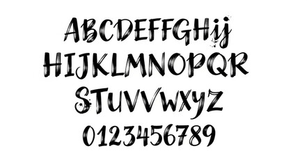 Fototapeta premium Handwritten Alphabet and Numbers in Brush Style.