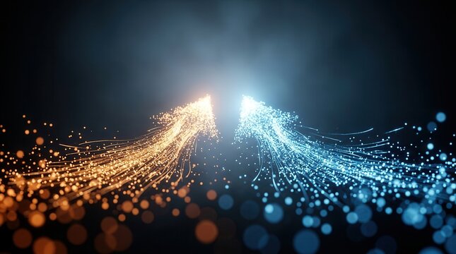 Converging orange and blue particle light streams representing split testing and conversion rate optimization.