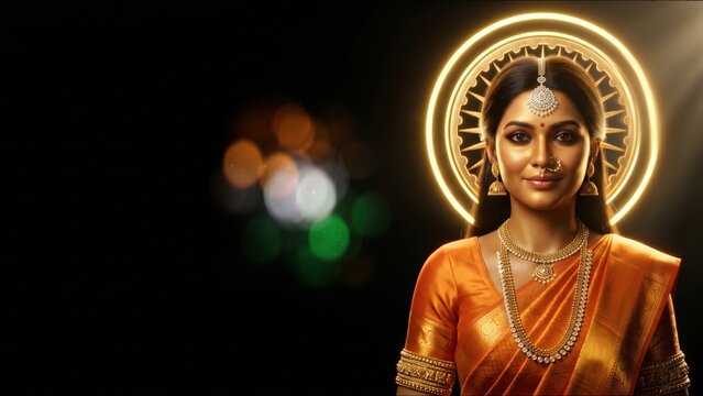 Bharat Mata Night Portrait &ndash; Vande Mataram Glow