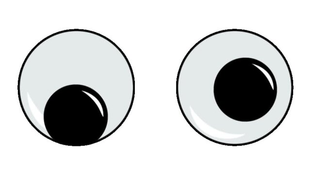 A video showcasing a close-up of two cartoon eyes looking in different directions on a white background
