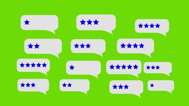 Customer review chat bubbles animation on green and black screen feedback overlay