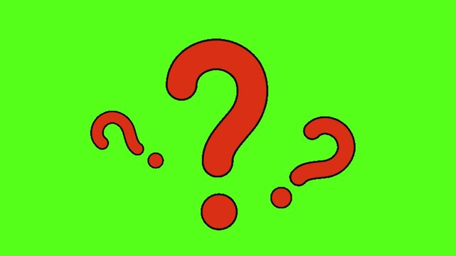 A video showcasing a thought-provoking animation with multiple question marks on a green background