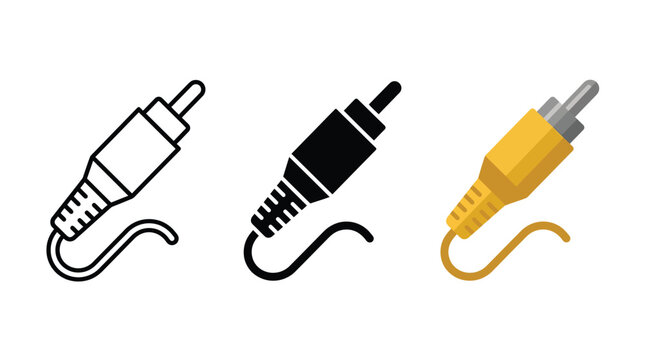 Three variations of an rca audio cable connector shown as a minimalist flat vector illustration