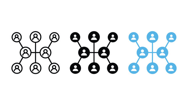 Minimalist vector illustration showing a connected social network structure with multiple user profile icon nodes