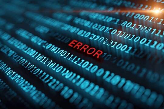 Red error signal among blue binary lines on digital grid
