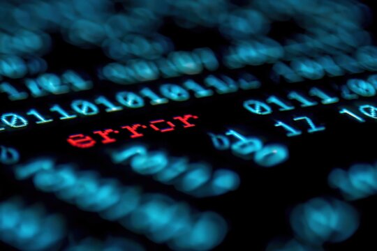 Blurred binary code surrounding red error message on screen
