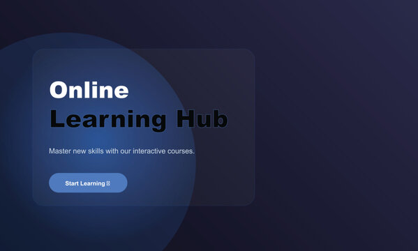 Online learning hub website on dark screen with start button