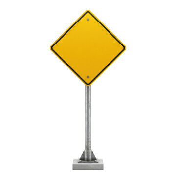 Blank yellow diamond warning road sign mockup isolated on transparent background