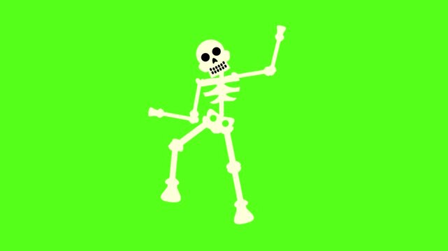 A video of a dancing skeleton on a green background for Halloween or spooky themed projects