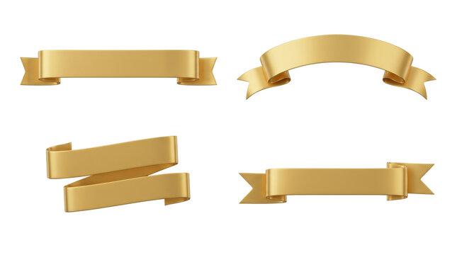 Set of blank golden banner ribbons, isolated on transparent background