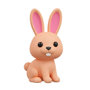 Cute 3D Cartoon Bunny Rabbit with Pink Ears