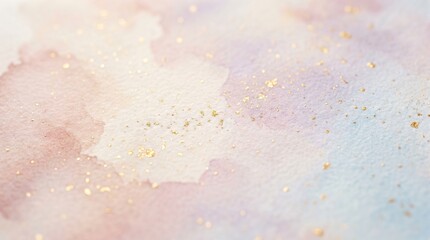 Fototapeta premium Elegant abstract pastel watercolor background with shimmering gold foil flakes and soft color gradients on textured paper