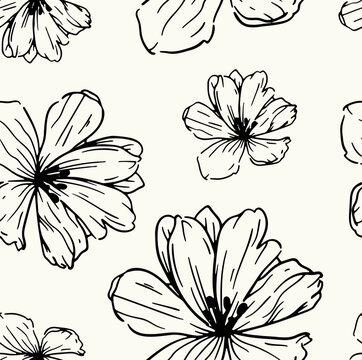 floral line clip art seamless pattern design, abstract botanical texture textile 