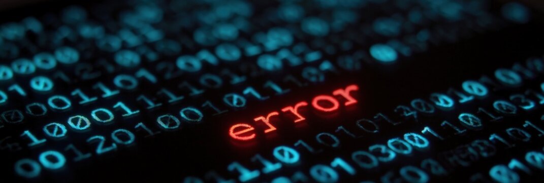 Binary code highlight red error on dark tech background