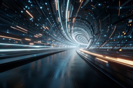 Data transfer tunnel. Tunnel of Technology visually striking depiction of data transfer