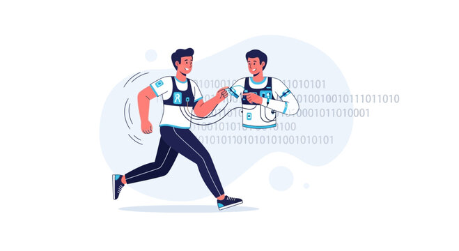 Athlete Connected to Digital World Through Wearable Tech and Binary Code