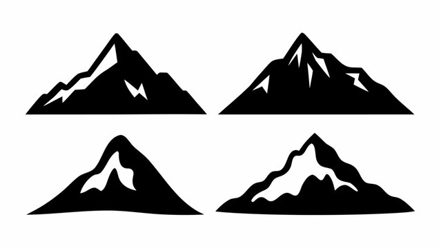 Collection of four black mountain silhouettes