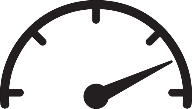 Black silhouette of a speedometer gauge with a needle pointing to the right isolated on a white background, for dashboard also, transparent background