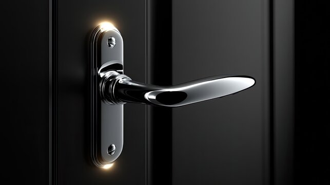 Gleaming metallic door handle with soft golden light accents