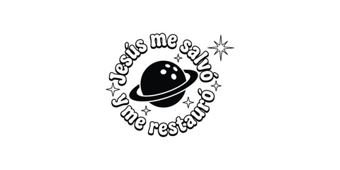 Bowling ball planet design with religious text in spanish © Halima