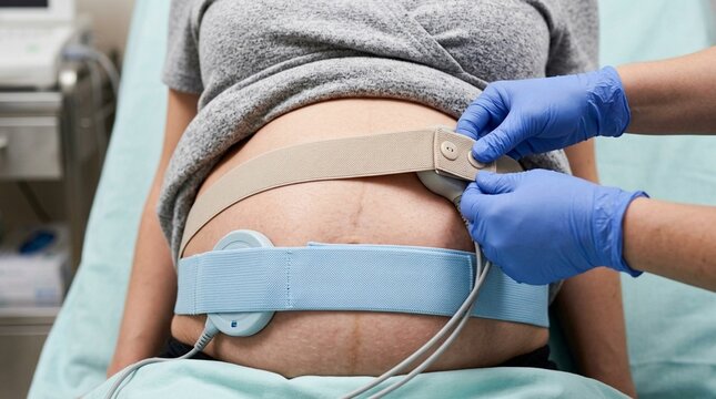 CTG Cardiotocograph Fetal Monitor Belts Applied Pregnant Abdomen Labour Monitoring