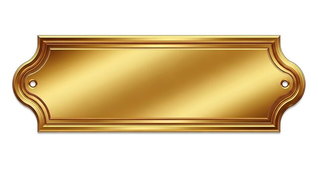 Gold metal plaque with decorative ornate edges isolated on white background for custom signage and professional business display branding purposes