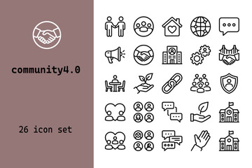 Naklejka premium Community icons in clean line art style on white background for web design