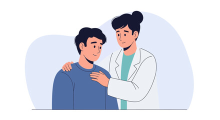 Fototapeta premium Doctor Comforting Patient with Hand on Shoulder: Healthcare Support, Empathy, and Trust Illustration