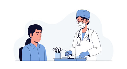 Fototapeta premium Doctor consulting patient in clinic, medical examination, healthcare scene vector illustration