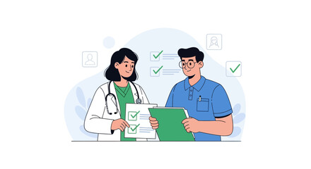 Fototapeta premium Doctor Consulting Patient with Checklist, Medical Consultation and Health Checkup Concept