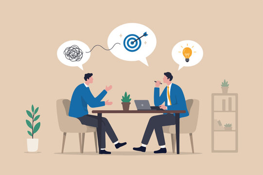 Business consultant, problem solving or work discussion, good listener, mentor and support manager concept, businessman manager listen customer feedback or colleague talking and help solve problem