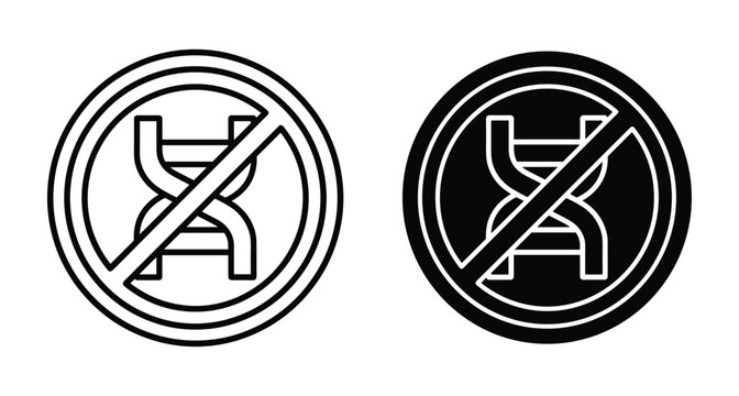 DNA prohibition sign icon set representing anti genetic modification bioethics research ban stop gmo biotechnology science experiment restriction symbol