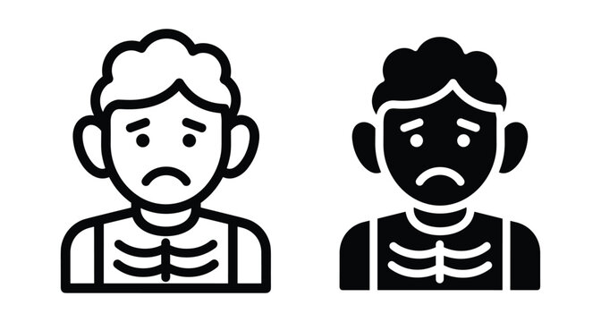 Sad malnourished person icon set showing visible ribs representing hunger poverty famine starvation health problems and global social issues awareness