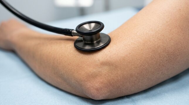 Stethoscope Bell Applied to Elbow Medial Epicondyle Auscultation Cardiac Assessment