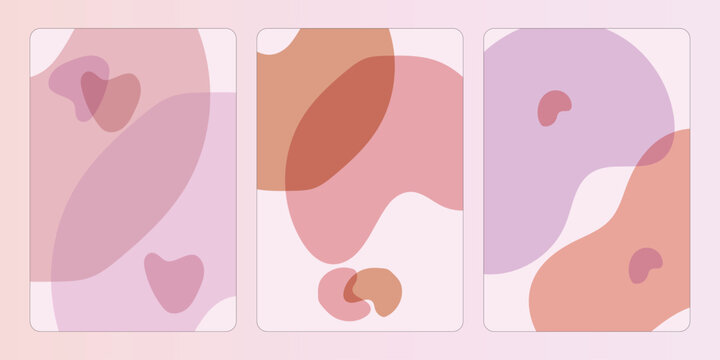 Abstract minimalist background set with organic liquid shapes and pastel terracotta pink colors