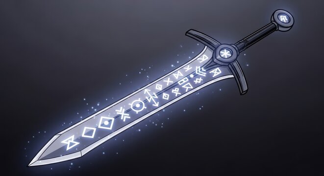 Glowing Magical Fantasy Sword with Ancient Runes.