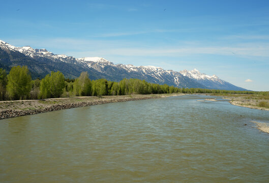 View of the Snake River and Grand Teton Mountains near Jackson, Wyoming