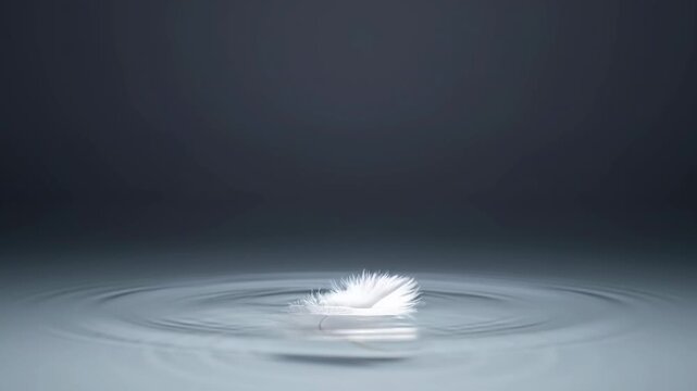 Feather standing on water surface in serene minimalistic setting