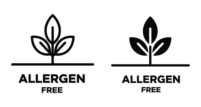Allergen free icon set with plant sprout symbol for food packaging labeling and healthy product certification in black and white
